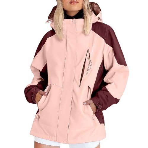 Generisch Regenjacke Damen Funktionsjacke Atmungsaktiv Softshelljacke Einfarbig Regenmantel Outdoor Leichte Fahrradjacke Große Größen Übergangsjacke mit Kapuze Regenjacke Damen Wasserdicht von Generisch