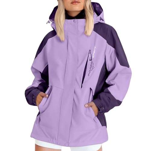 Generisch Regenjacke Damen Funktionsjacke Atmungsaktiv Softshelljacke Einfarbig Regenmantel Outdoor Leichte Fahrradjacke Große Größen Übergangsjacke mit Kapuze Regenjacke Damen Wasserdicht von Generisch