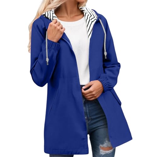 Generisch Regenjacke Damen Lang Wasserdicht Atmungsaktiv Regenmantel Leichte Windbreaker Outdoorjacke Dünne Regenjacken Übergangsjacke Windjacke mit Kapuzig für Outdoor Camping Wandern (Blue, M) von Generisch