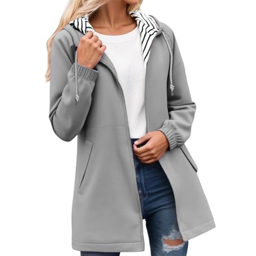 Generisch Regenjacke Damen Lang Wasserdicht Atmungsaktiv Regenmantel Leichte Windbreaker Outdoorjacke Dünne Regenjacken Übergangsjacke Windjacke mit Kapuzig für Outdoor Camping Wandern (Grey-A, XXXL) von Generisch