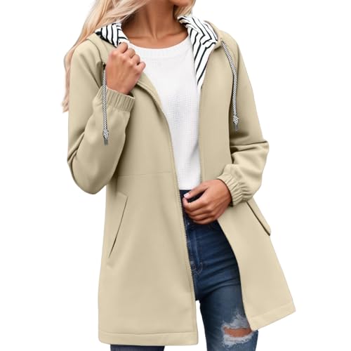 Generisch Regenjacke Damen Lang Wasserdicht Atmungsaktiv Regenmantel Leichte Windbreaker Outdoorjacke Dünne Regenjacken Übergangsjacke Windjacke mit Kapuzig für Outdoor Camping Wandern (Khaki-A, XXL) von Generisch