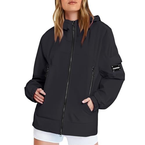 Generisch Regenjacke Damen Leicht Softshelljacke Fahrrad Regenjacke Atmungsaktiv Fahrradjacke übergangsjacke Wasserdicht Atmungsaktiv Softshelljacke Einfarbig Regenmantel Funktionsjacke Mit Kapuze von Generisch
