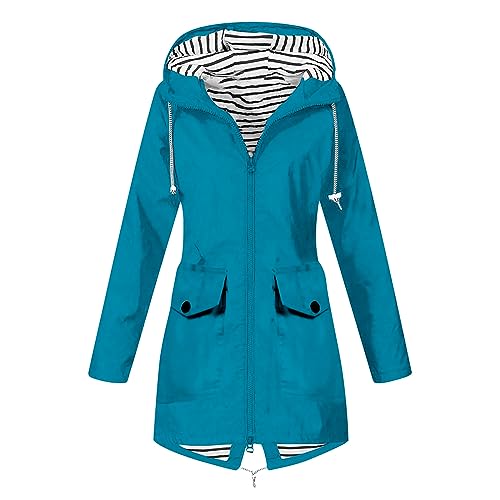 Generisch Regenjacke Damen Softshelljacke Wasserdichte Regenmantel Übergangsjacke Windbreaker Regenponcho Windjacke Wetterfeste Wanderjacke Fahrradjacke Laufjacke Jack Blitzangebote Himmelblau M von Generisch