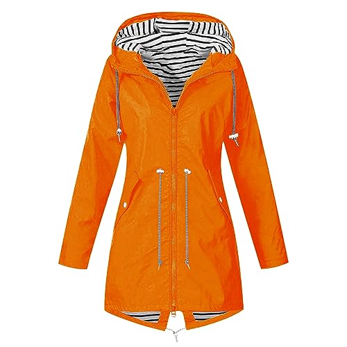 Generisch Regenjacke Damen Softshelljacke Wasserdichte Regenmantel Übergangsjacke Windbreaker Regenponcho Windjacke Wetterfeste Wanderjacke Fahrradjacke Laufjacke Jack Damen Sale Orange 5XL von Generisch