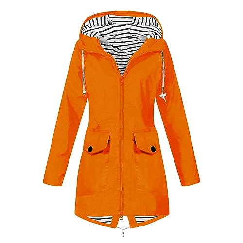 Generisch Regenjacke Damen Softshelljacke Wasserdichte Regenmantel Übergangsjacke Windbreaker Regenponcho Windjacke Wetterfeste Wanderjacke Fahrradjacke Laufjacke Jack Sale Damen Orange M von Generisch