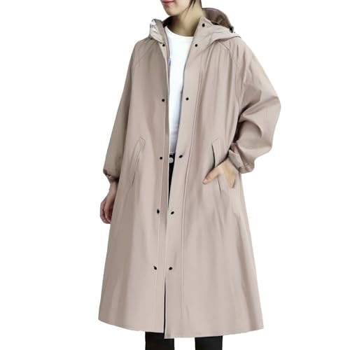 Generisch Regenjacke Damen Wasserdicht Atmungsaktiv, Übergangsjacke Damen Lang, Große Größen Softshelljacke, Regenmantel Mit Kapuze, Wandern Regenjacken, Einfarbig Warm Trenchcoat, Windbreaker von Generisch