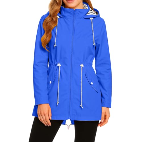 Generisch Regenjacke Damen Wasserdicht Atmungsaktiv Jacke Damen Outdoor Jacken Mit Kapuze Wanderjacke Leicht Windbreaker Übergangsjacke Regenmantel Mit Taschen Zipper Softshelljacke Frauen Sportjacke von Generisch