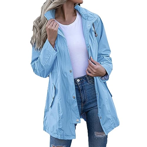 Generisch Regenjacke Damen Wasserdicht Atmungsaktiv Softshelljacke Einfarbig Regenmantel Outdoor Leichte Sommerjacke Große Größen Übergangsjacke mit Kapuze Funktionsjacke Regenjacke Damen Wasserdicht von Generisch