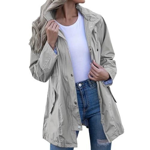 Generisch Regenjacke Damen Wasserdicht Atmungsaktiv Softshelljacke Einfarbig Regenmantel Outdoor Leichte Sommerjacke Große Größen Übergangsjacke mit Kapuze Funktionsjacke Regenjacke Damen Wasserdicht von Generisch