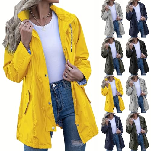 Generisch Regenjacke Damen Wasserdicht Atmungsaktiv Softshelljacke Einfarbig Regenmantel Outdoor Leichte Sommerjacke Große Größen Übergangsjacke mit Kapuze Funktionsjacke Regenjacke Damen Wasserdicht von Generisch