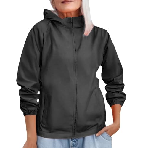 Generisch Regenjacke Damen Wasserdicht Atmungsaktiv Softshelljacke Einfarbig Regenmantel mit Kapuze ​Windjacke Regenjacken Wanderjacke für Bergkleidung Reisen Außenbereich Wandern von Generisch