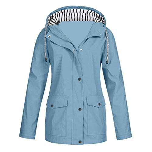 Generisch Regenjacke Damen Wasserdicht Atmungsaktiv Softshelljacke Elegant Regenmantel Leichte Sommer-Jacke Große Größen Lang Übergangsjacke mit Kapuze Gefüttert Funktionsjacke von Generisch