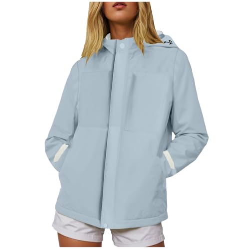 Generisch Regenjacke Damen Wasserdicht Atmungsaktiv Softshelljacke Leichte Dünne Windjacke Wanderjacke mit Abnehmbarer Kapuze Einfarbig Große Größen Fahrradjacke Windbreaker Funktionsjacke von Generisch