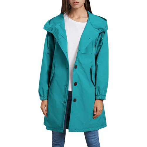 Generisch Regenjacke Damen Wasserdicht Atmungsaktiv Übergangsmantel Comfort Fit Kaputzensweatjacke mit Praktischen Taschen Storm Jacket Übergangsjacke Button Down Regenmantel Einfarbig Outdoorjacke von Generisch