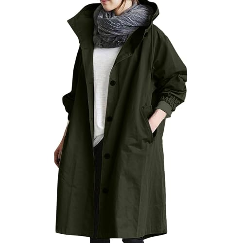 Generisch Regenjacke Damen Wasserdicht Atmungsaktiv Windbreaker Große Größen Regenmantel Lang Leicht Herbst Jacke Übergangsjacke Outdoor-Softshelljacke mit Kapuze Funktionsjacke Armeegrün 5XL von Generisch
