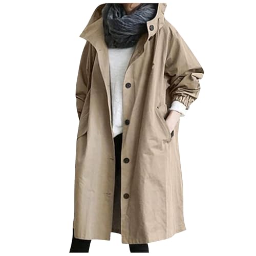 Generisch Regenjacke Damen Wasserdicht Atmungsaktiv Windbreaker Große Größen Regenmantel Lang Leicht Herbst Jacke Übergangsjacke Outdoor-Softshelljacke mit Kapuze Funktionsjacke Khaki M von Generisch