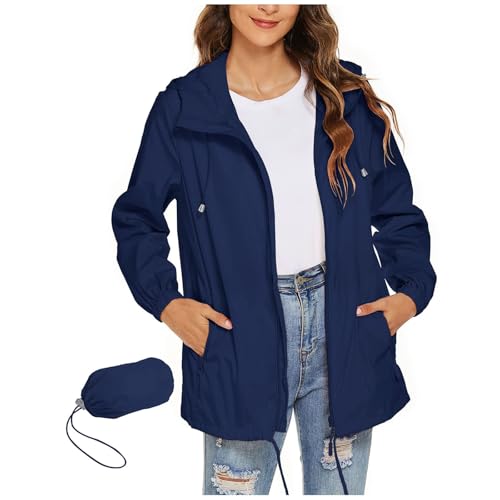 Generisch Regenjacke Damen Wasserdicht Faltbar Übergangsjacke Leichte Jacke mit Kapuze Windbreaker Dünne Fahrradjacke Atmungsaktiv Softshelljacke Wanderjacke Outdoor Windjacke Regenmantel Regenponcho von Generisch