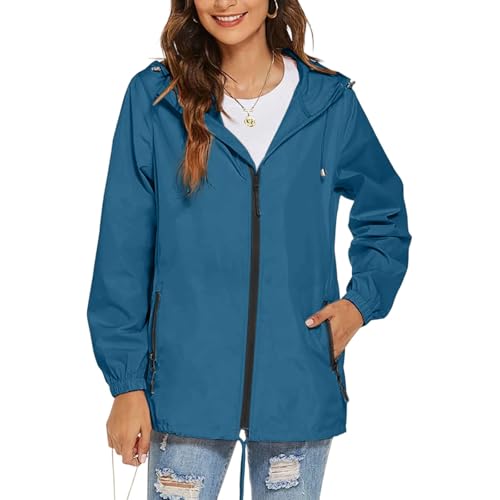 Generisch Regenjacke Damen Wasserdicht Faltbar Übergangsjacke Leichte Jacke mit Kapuze Windbreaker Dünne Fahrradjacke Atmungsaktiv Softshelljacke Wanderjacke Outdoor Windjacke Regenmantel Regenponcho von Generisch