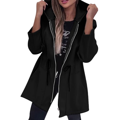 Generisch Regenjacke Damen Wasserdicht Kapuze übergangsjacke Lang mit Atmungsaktiv Futter Trenchcoat Windbreaker Daunenjacke Damen Winter Damen Wintermantel Warm GefüTtert von Generisch