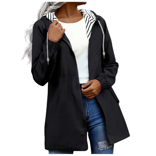 Generisch Regenjacke Damen Wasserdicht Outdoorjacke Atmungsaktiv Herbst Übergangsjacke Leichte Jacke mit Kapuze Windbreaker zum Wandern Reisen Treking Klimaschonende Wanderjacke Regenjacke Radjacke von Generisch