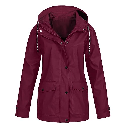 Generisch Regenjacke Damen Wasserdicht Outdoorjacke Atmungsaktiv Herbst Übergangsjacke Leichte Jacke mit Kapuze Windbreaker zum Wandern Reisen Treking Klimaschonende Wanderjacke Regenjacke Radjacke von Generisch
