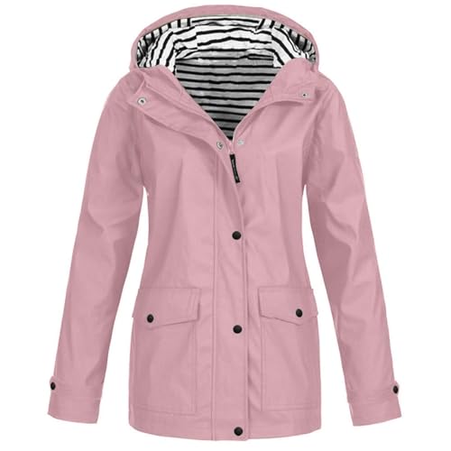 Generisch Regenjacke Damen Wasserdicht Outdoorjacke Atmungsaktiv Herbst Übergangsjacke Leichte Jacke mit Kapuze Windbreaker zum Wandern Reisen Treking Klimaschonende Wanderjacke Regenjacke Radjacke von Generisch