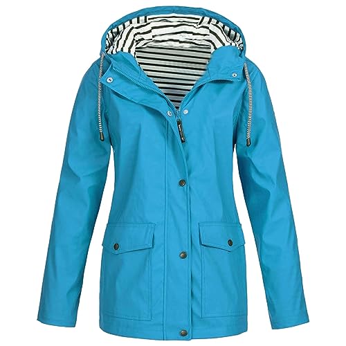 Generisch Regenjacke Damen Wasserdicht Outdoorjacke Atmungsaktiv Herbst Übergangsjacke Leichte Jacke mit Kapuze Windbreaker zum Wandern Reisen Treking Klimaschonende Wanderjacke Regenjacke Radjacke von Generisch