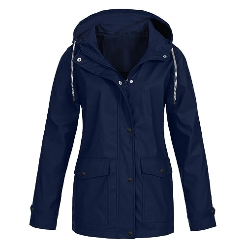 Generisch Regenjacke Damen Wasserdicht Outdoorjacke Atmungsaktiv Herbst Übergangsjacke Leichte Jacke mit Kapuze Windbreaker zum Wandern Reisen Treking Klimaschonende Wanderjacke Regenjacke Radjacke von Generisch