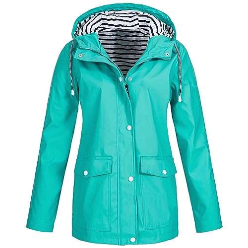 Generisch Regenjacke Damen Wasserdicht Outdoorjacke Atmungsaktiv Herbst Übergangsjacke Leichte Jacke mit Kapuze Windbreaker zum Wandern Reisen Treking Klimaschonende Wanderjacke Regenjacke Radjacke von Generisch
