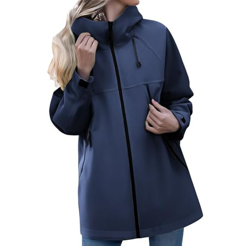 Generisch Regenjacke Damen Wasserdicht Outdoorjacke Atmungsaktiv Herbst Übergangsjacke Leichte Jacke mit Kapuze Windbreaker zum Wandern Reisen Treking Klimaschonende Wanderjacke Regenjacke Radjacke von Generisch