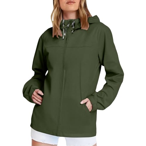 Generisch Regenjacke Damen Wasserdicht Outdoorjacke Atmungsaktiv Herbst Übergangsjacke Leichte Jacke mit Kapuze Windbreaker zum Wandern Reisen Treking Klimaschonende Wanderjacke Regenjacke Radjacke von Generisch