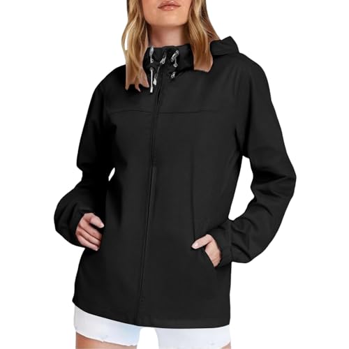 Generisch Regenjacke Damen Wasserdicht Outdoorjacke Atmungsaktiv Herbst Übergangsjacke Leichte Jacke mit Kapuze Windbreaker zum Wandern Reisen Treking Klimaschonende Wanderjacke Regenjacke Radjacke von Generisch