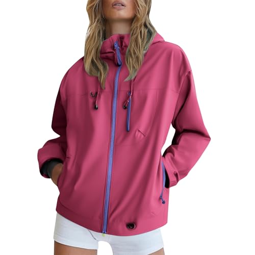 Generisch Regenjacke Damen Wasserdicht Outdoorjacke Atmungsaktiv Herbst Übergangsjacke Leichte Jacke mit Kapuze Windbreaker zum Wandern Reisen Treking Klimaschonende Wanderjacke Regenjacke Radjacke von Generisch
