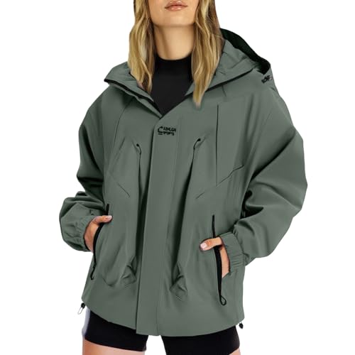 Generisch Regenjacke Damen Wasserdicht Outdoorjacke Atmungsaktiv Herbst Übergangsjacke Leichte Jacke mit Kapuze Windbreaker zum Wandern Reisen Treking Klimaschonende Wanderjacke Regenjacke Radjacke von Generisch
