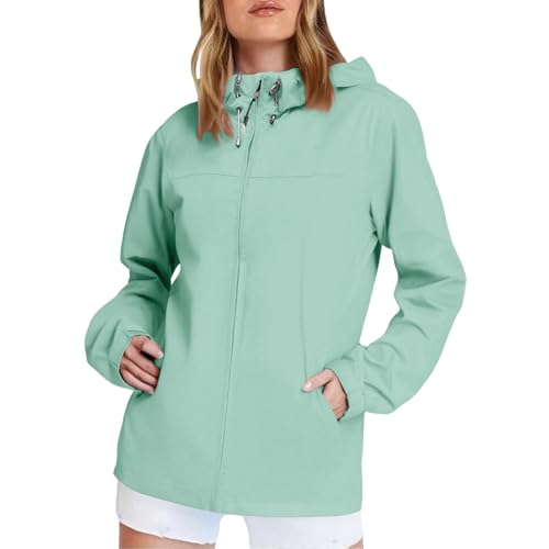 Generisch Regenjacke Damen Wasserdicht Outdoorjacke Atmungsaktiv Herbst Übergangsjacke Leichte Jacke mit Kapuze Windbreaker zum Wandern Reisen Treking Klimaschonende Wanderjacke Regenjacke Radjacke von Generisch