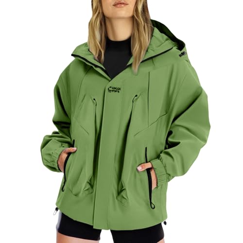 Generisch Regenjacke Damen Wasserdicht Outdoorjacke Atmungsaktiv Herbst Übergangsjacke Leichte Jacke mit Kapuze Windbreaker zum Wandern Reisen Treking Klimaschonende Wanderjacke Regenjacke Radjacke von Generisch