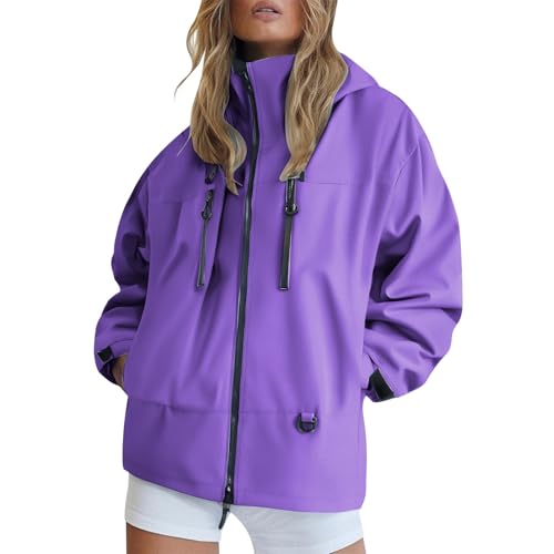 Generisch Regenjacke Damen Wasserdicht Outdoorjacke Atmungsaktiv Herbst Übergangsjacke Leichte Jacke mit Kapuze Windbreaker zum Wandern Reisen Treking Klimaschonende Wanderjacke Regenjacke Radjacke von Generisch