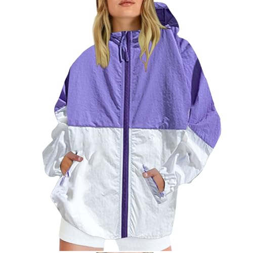 Generisch Regenjacke Damen Wasserdicht Outdoorjacke Atmungsaktiv Herbst Übergangsjacke Leichte Jacke mit Kapuze Windbreaker zum Wandern Reisen Treking Klimaschonende Wanderjacke Regenjacke Radjacke von Generisch