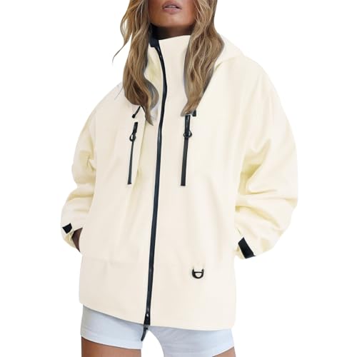 Generisch Regenjacke Damen Wasserdicht Outdoorjacke Atmungsaktiv Herbst Übergangsjacke Leichte Jacke mit Kapuze Windbreaker zum Wandern Reisen Treking Klimaschonende Wanderjacke Regenjacke Radjacke von Generisch