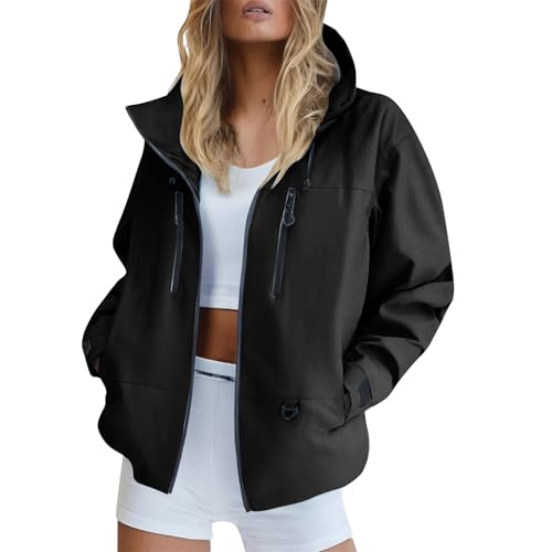 Generisch Regenjacke Damen Wasserdicht Outdoorjacke Atmungsaktiv Herbst Übergangsjacke Leichte Jacke mit Kapuze Windbreaker zum Wandern Reisen Treking Klimaschonende Wanderjacke Regenjacke Radjacke von Generisch