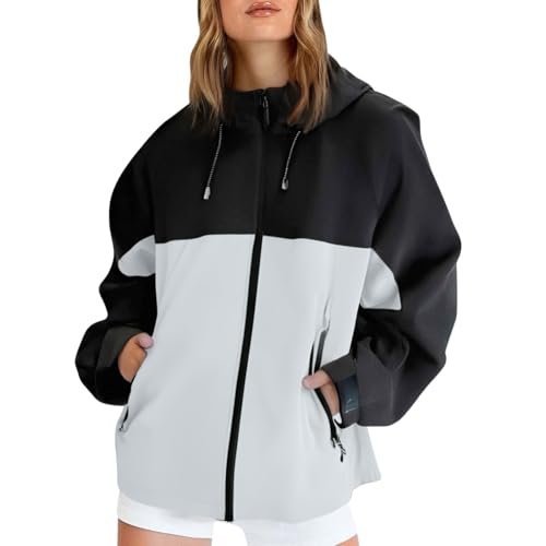 Generisch Regenjacke Damen Wasserdicht Übergangsjacke Lang mit Kapuze Regenmantel Windbreaker Jacke mit Atmungsaktiv Futter Leicht,Winter Parka Damen,Bequem und locker von Generisch