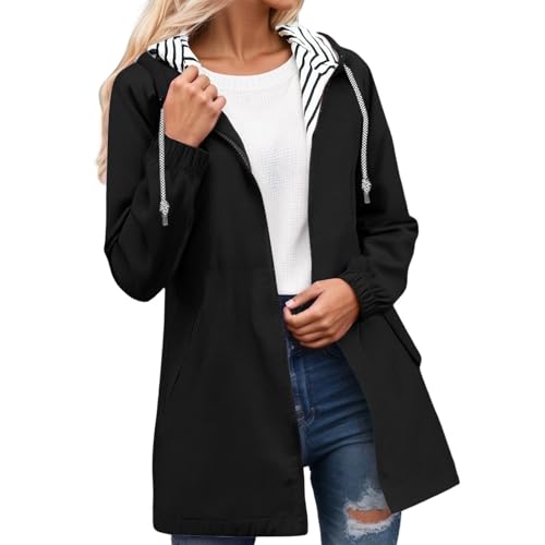 Generisch Regenjacke Damen Wasserdicht Winddichter Atmungsaktiv Regenmantel üBergangsjacke Lange Softshelljacke Mit Kapuze Und Kordelzug Bequeme Wanderjacke Casual Mode Windjacke von Generisch