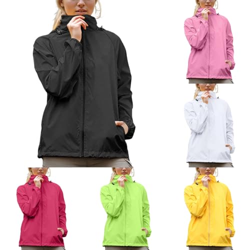 Generisch Regenjacke Damen Wasserdichte Atmungsaktiv Übergangsjacke Faltbar Funktionsjacke Leichte Dünne Langarm Sommerjacke Reißverschluss Outdoorjacke Mit Kapuze Winddicht Wanderjacke Windbreaker von Generisch