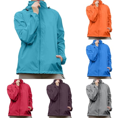 Generisch Regenjacke Damen Wasserdichte Atmungsaktiv Übergangsjacke Faltbar Funktionsjacke Leichte Dünne Langarm Sommerjacke Reißverschluss Outdoorjacke Mit Kapuze Winddicht Wanderjacke Windbreaker von Generisch