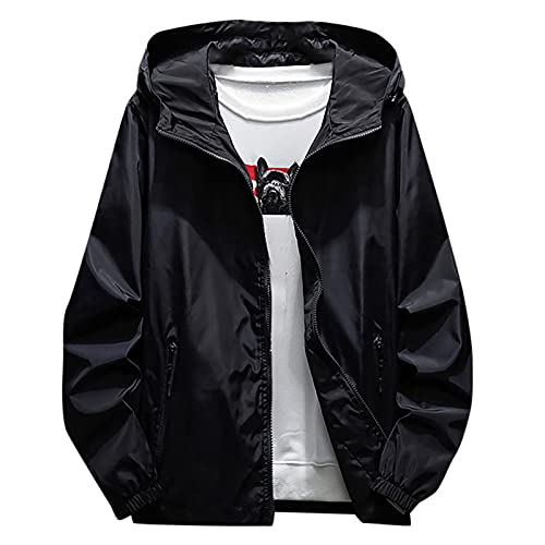 Generisch Regenjacke Herren, Wasserdichte Leichte Outdoorjacke Mit Abnehmbarer Kapuze Windjacke Funktionsjacke Für Wandern Camping Softshell Jacke Herren Sommer Fahrrad (M, Schwarz) von Generisch