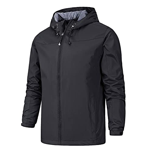 Generisch Regenjacke Herren Lang, Wasserdichte Leichte Outdoorjacke Mit Abnehmbarer Kapuze Windjacke Funktionsjacke Für Wandern Camping Waterproof Jacket Men Motorrad Jacket (XL, Gray) von Generisch