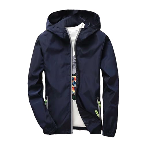 Generisch Regenjacke Herren Leicht Faltbar Softshelljacke mit Kapuze Dünne Arbeitsjacke Winddicht Wasserdicht Atmungsaktiv Übergangsjacke Große Größen Sport Winddicht Outdoorjacke (001 BU2, 7XL) von Generisch
