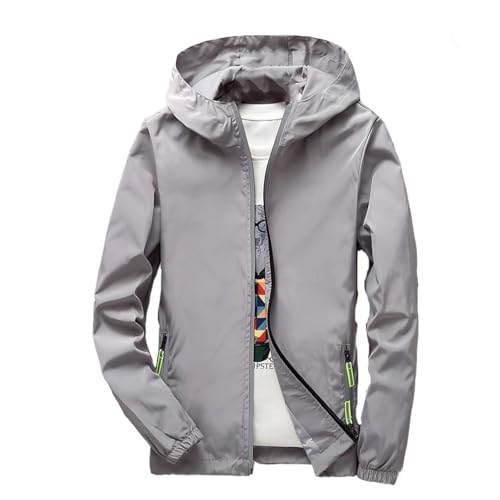 Generisch Regenjacke Herren Leicht Faltbar Softshelljacke mit Kapuze Dünne Arbeitsjacke Winddicht Wasserdicht Atmungsaktiv Übergangsjacke Große Größen Sport Winddicht Outdoorjacke (001 Grau, 7XL) von Generisch