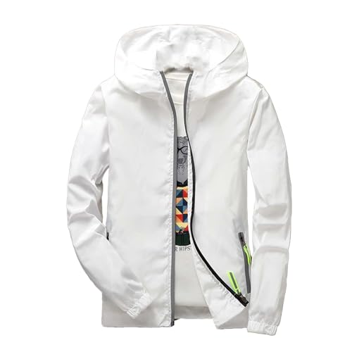 Generisch Regenjacke Herren Leicht Faltbar Softshelljacke mit Kapuze Dünne Arbeitsjacke Winddicht Wasserdicht Atmungsaktiv Übergangsjacke Große Größen Sport Winddicht Outdoorjacke (001 Weiß, XXL) von Generisch