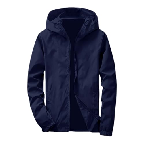 Generisch Regenjacke Herren Leicht Faltbar Softshelljacke mit Kapuze Dünne Arbeitsjacke Winddicht Wasserdicht Atmungsaktiv Übergangsjacke Große Größen Sport Winddicht Outdoorjacke (BU2, L) von Generisch